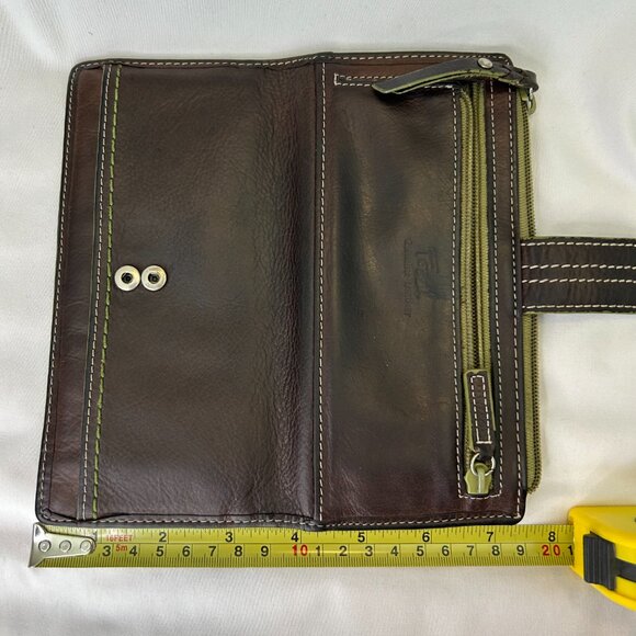 Share Vintage FOSSIL Brown Soft Leather Bifold Wallet Green Lining Snap & Zip CL - Picture 5 of 13
